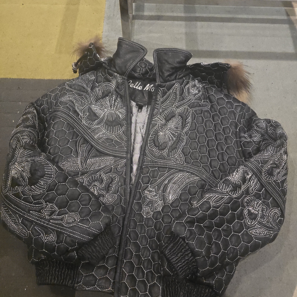 Pelle Moda Black Quilted Kids Jacket with Embroidered Design